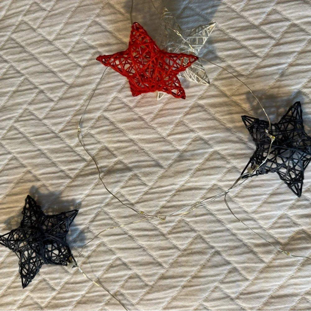 Festive patriotic bundle. Burlap banner, starlight, and never use dish towels.